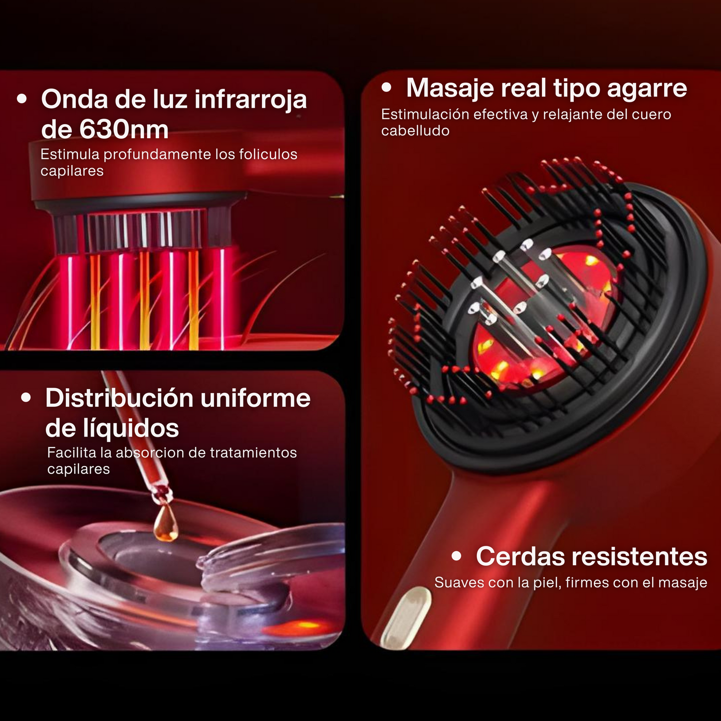 Cepillo Masajeador con Luz LED Infrarroja