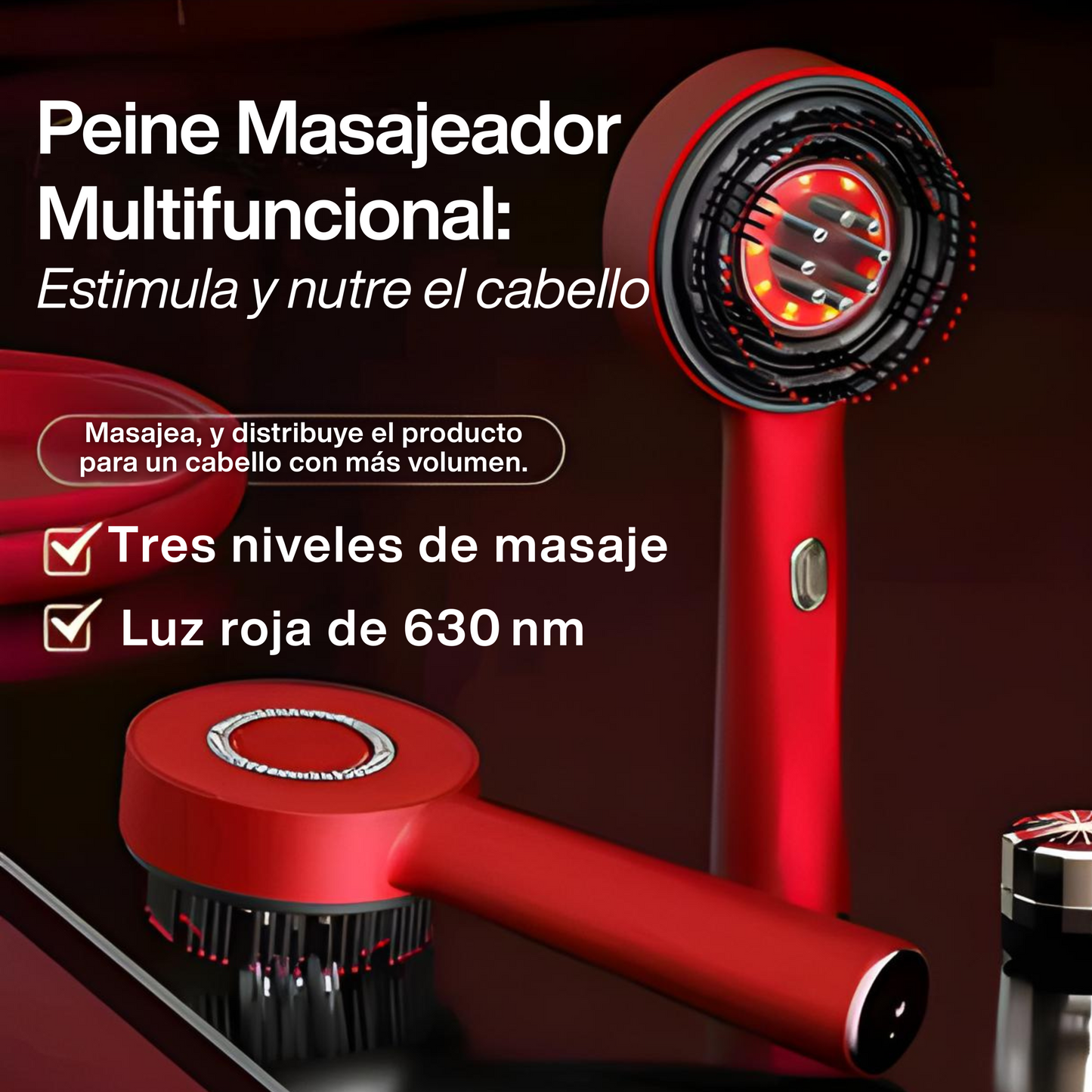 Cepillo Masajeador con Luz LED Infrarroja